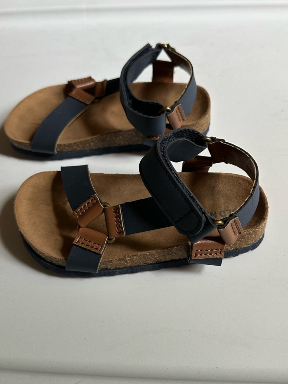 Kids Navy Buckle Strap Velcro Cork Footbed Sandals